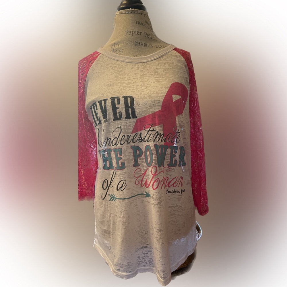 Pink burn out tshirt Women Power sz XL